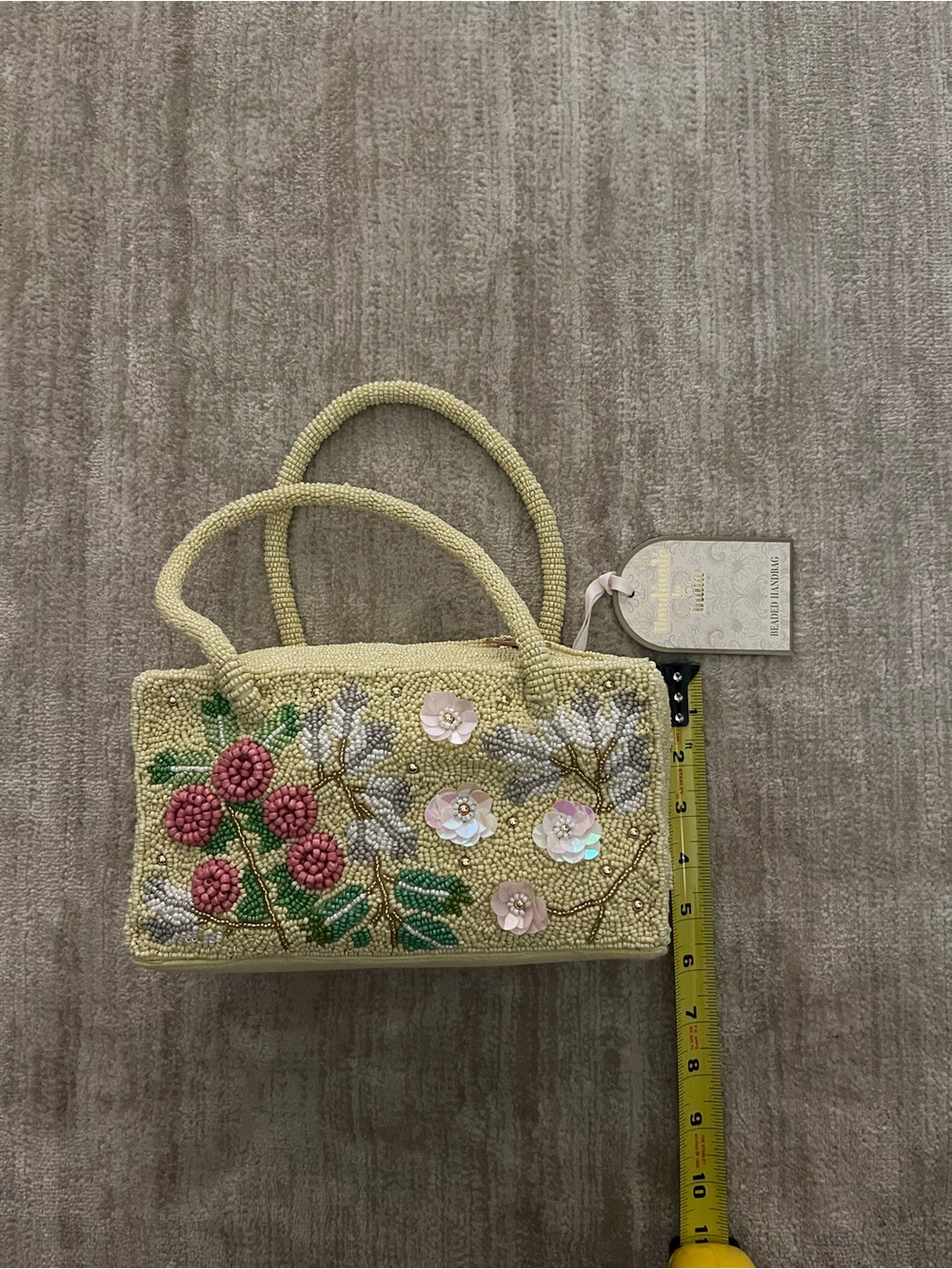 💐Beaded Floral Handbag in Pale Yellow
